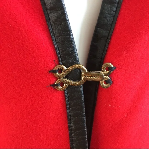 Vintage Pendleton Vest & Cape 12 Red Wool Black faux leather trim 2 piece